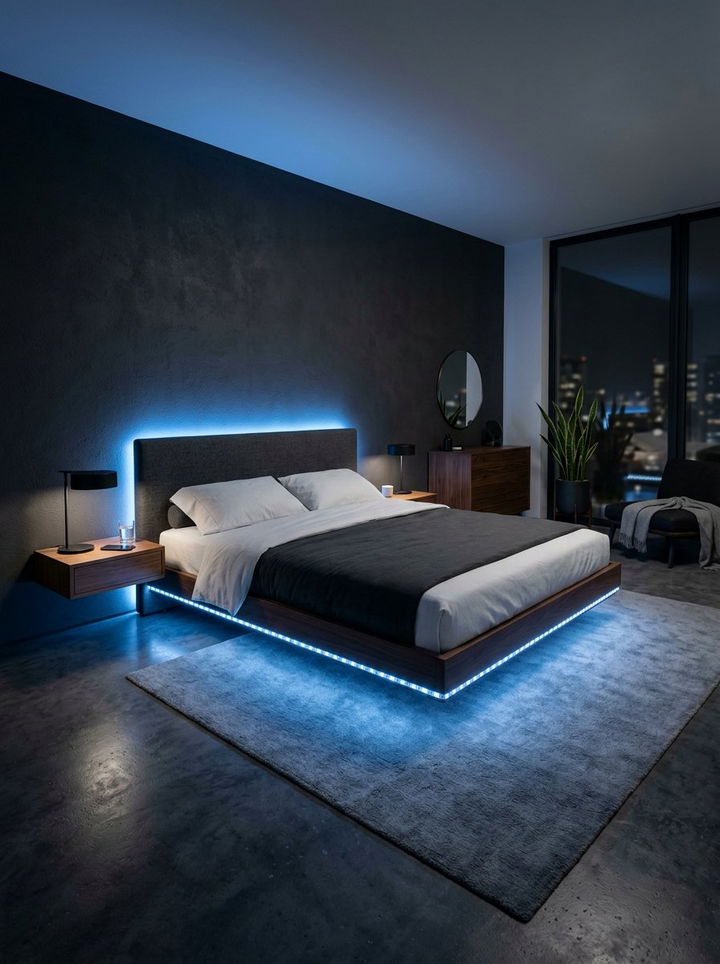 Stick on LED strip lights - 30 removable bedroom ideas