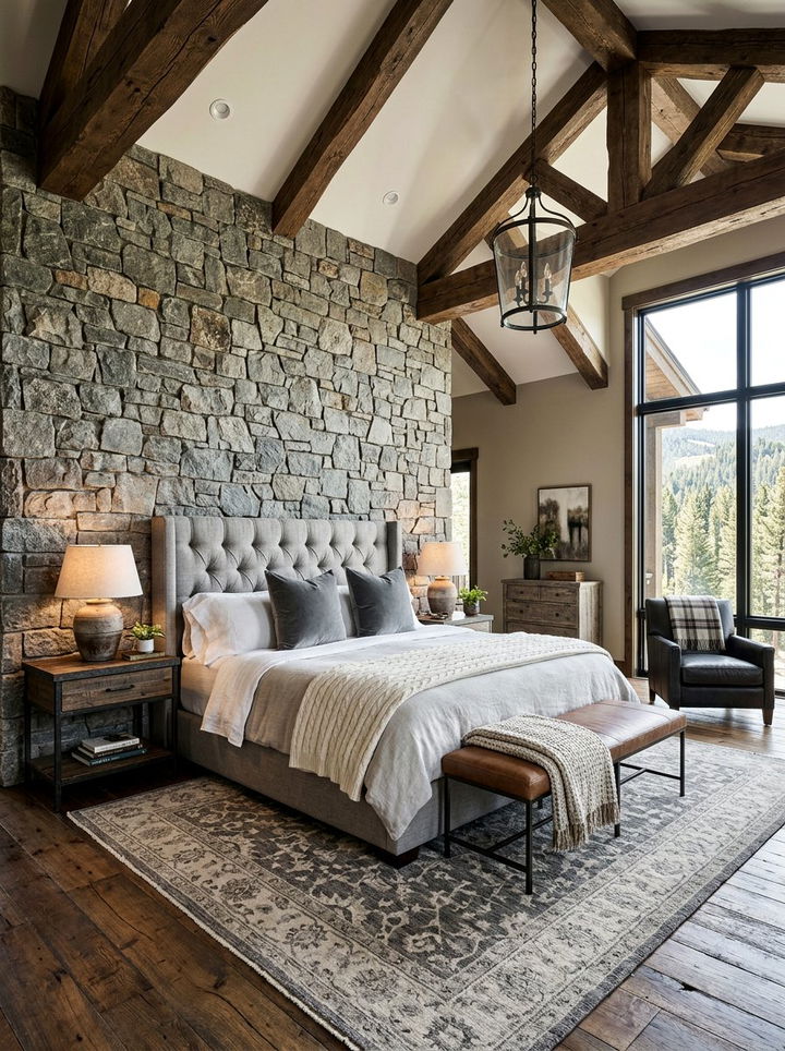 Stone Accent Wall - 30 natural bedroom ideas