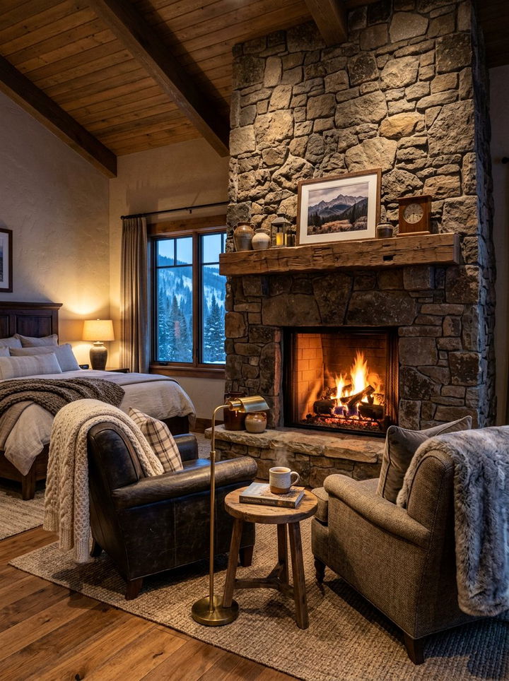 Stone Bedroom Fireplace - 30 bedroom stone wall ideas