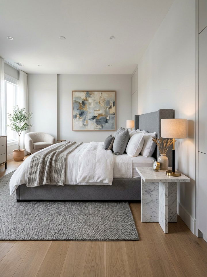 Stone Side Table - 30 layered texture bedroom ideas