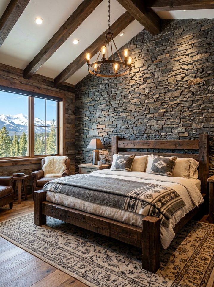 Stone Veneer Accent Wall - 30 bedroom textured walls