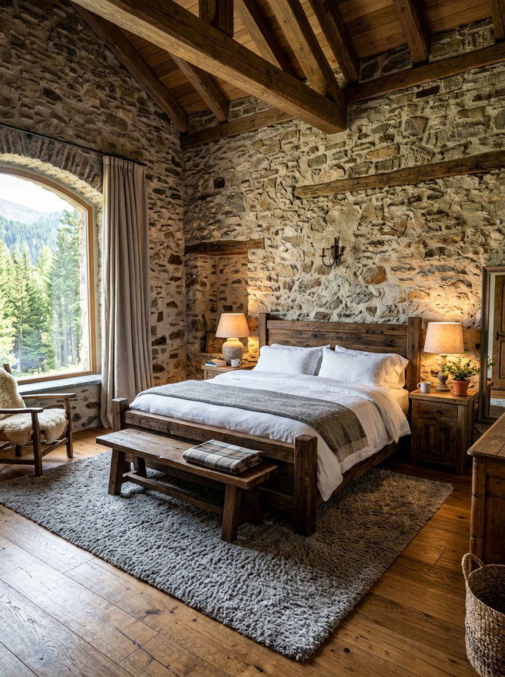 Stone Wall Rustic Bedroom - 30 cottage bedroom ideas