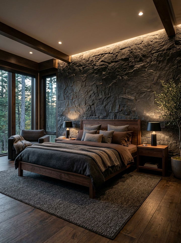 Stone and Walnut Bedroom - 30 mixed material bedroom ideas
