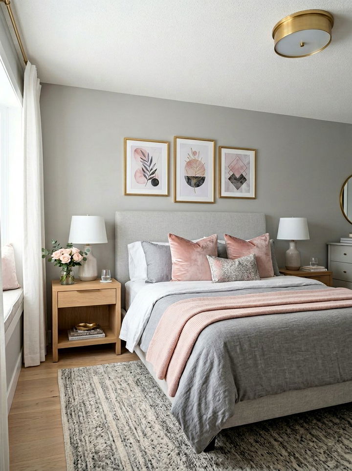 Stone gray and blush pink bedroom - 30 stone gray bedroom ideas