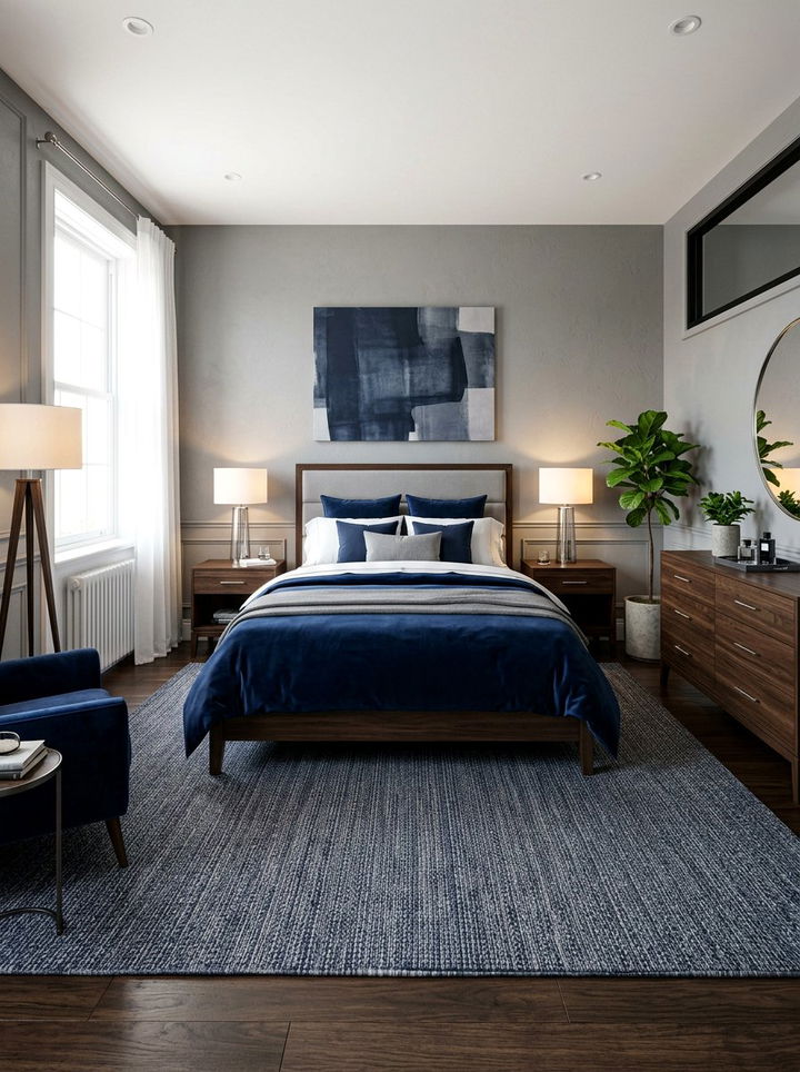Stone gray and navy blue bedroom - 30 stone gray bedroom ideas