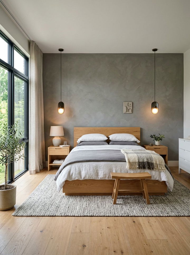 Stone gray and wood bedroom - 30 stone gray bedroom ideas
