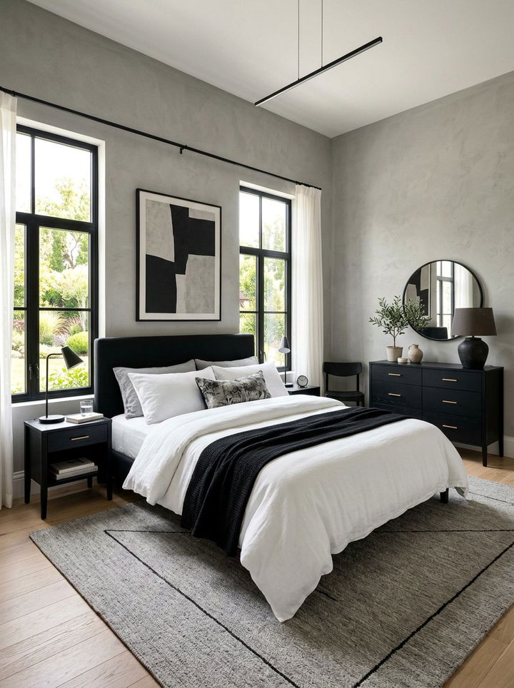 Stone gray bedroom with black accents - 30 stone gray bedroom ideas