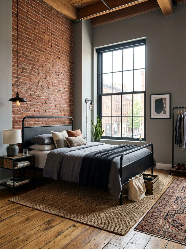 Stone gray bedroom with brick wall - 30 stone gray bedroom ideas