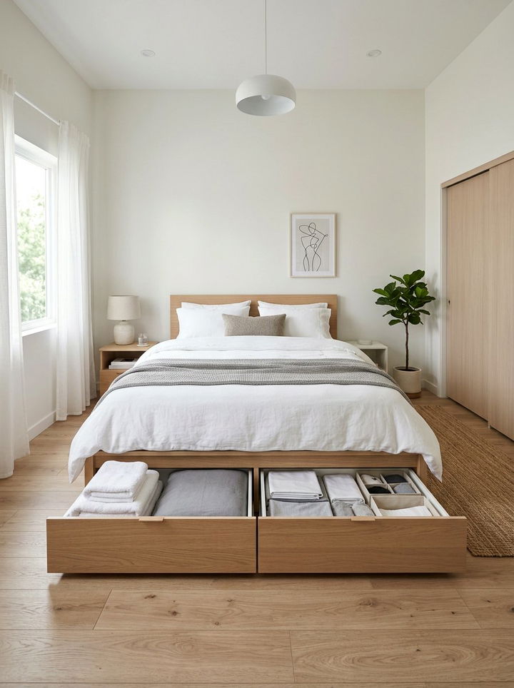 Storage Bed Setup - 30 bedroom space planning ideas