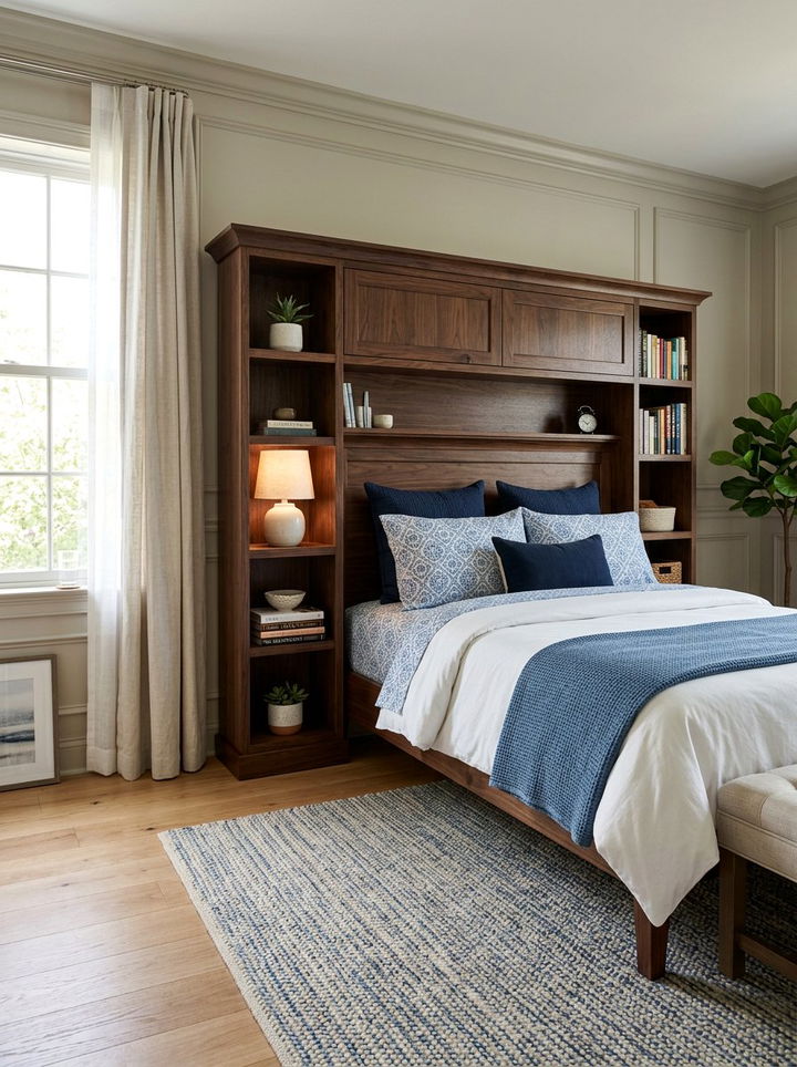 Storage Headboard - 30 small bedroom space storage ideas