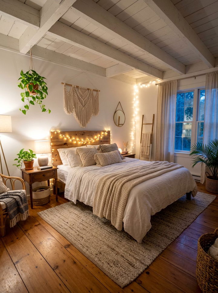 String Lights Bedroom - 30 bohemian white bedroom ideas
