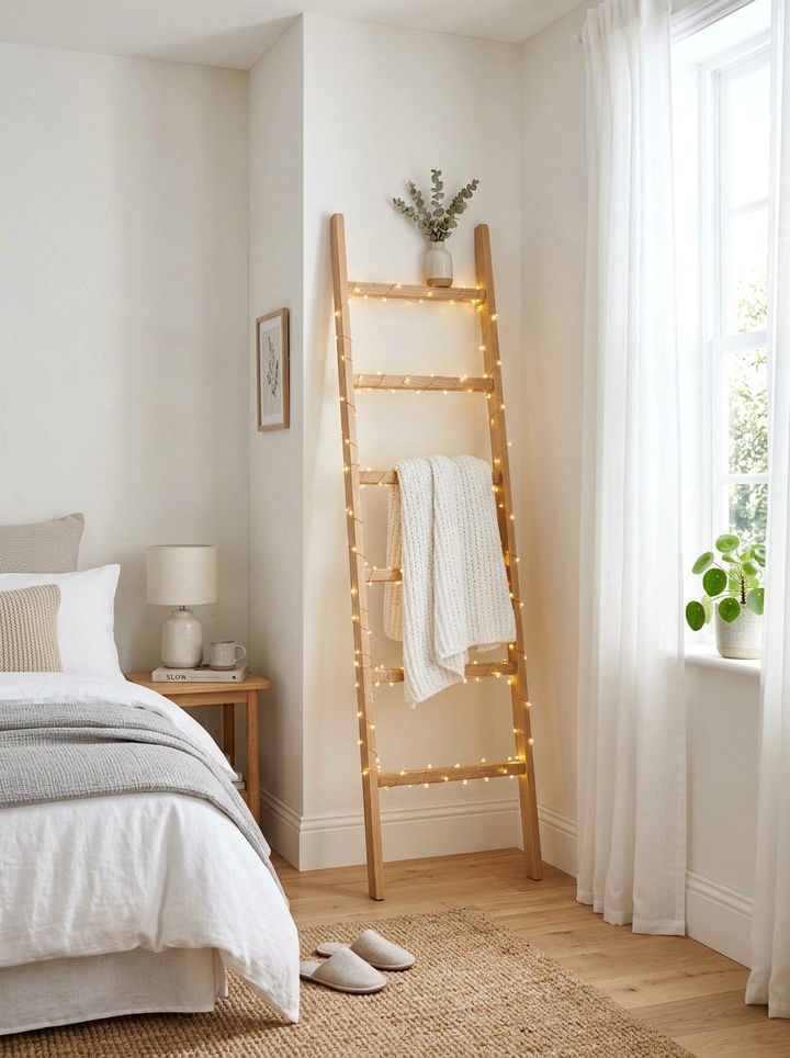 String Lights On Bedroom Ladder - 30 bedroom fairy lights ideas