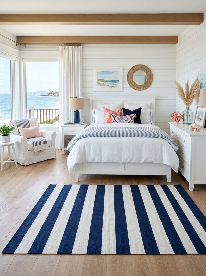 Striped Nautical Rug - 30 bedroom rug ideas
