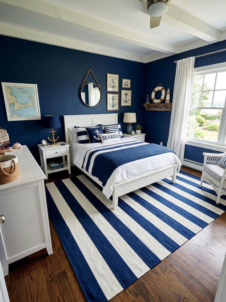 Striped Rug Coastal Bedroom - 30 coastal navy bedroom ideas