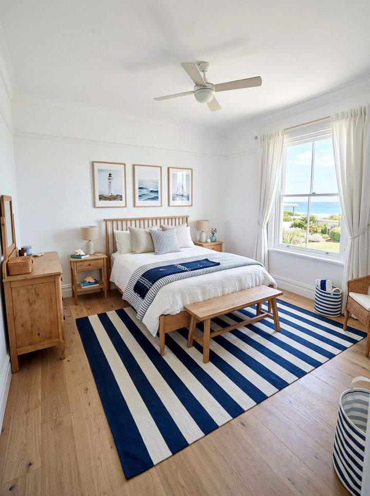 Striped Rug Coastal Cottage Bedroom - 30 cottage bedroom ideas