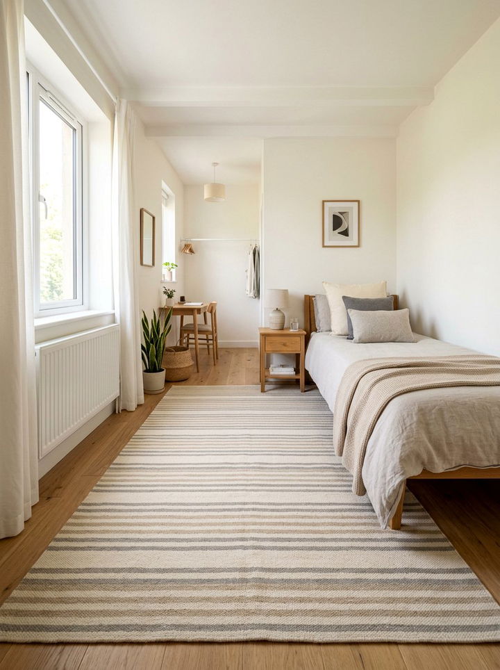Striped Rug Layout - 30 narrow bedroom ideas
