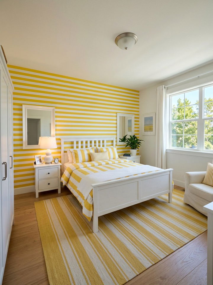 Striped Yellow And White Bedroom - 30 yellow and white bedroom ideas