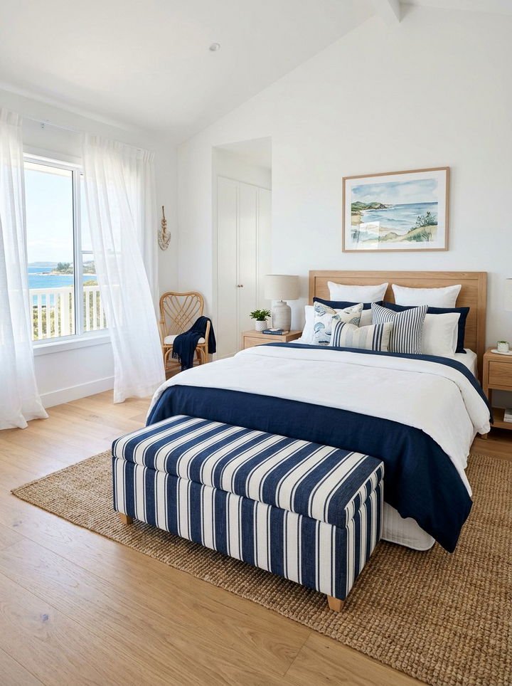 Striped fabric bedroom ottoman - 30 bedroom ottomans