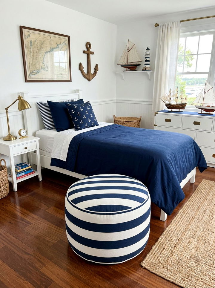 Striped fabric pouf - 30 bedroom poufs