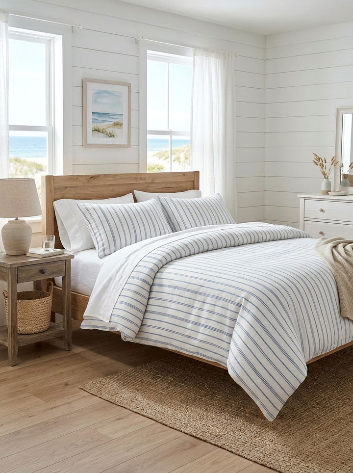 Striped linen duvet cover - 30 bedroom linen bedding ideas