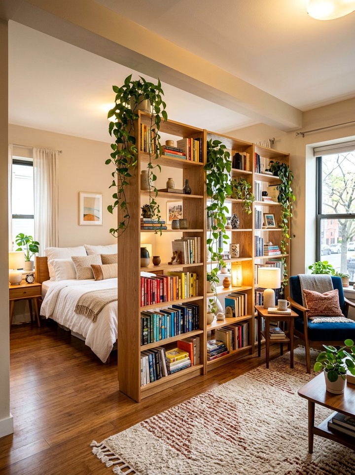 Studio Apartment Bookshelf Partition - 30 studio apartment bedroom ideas
