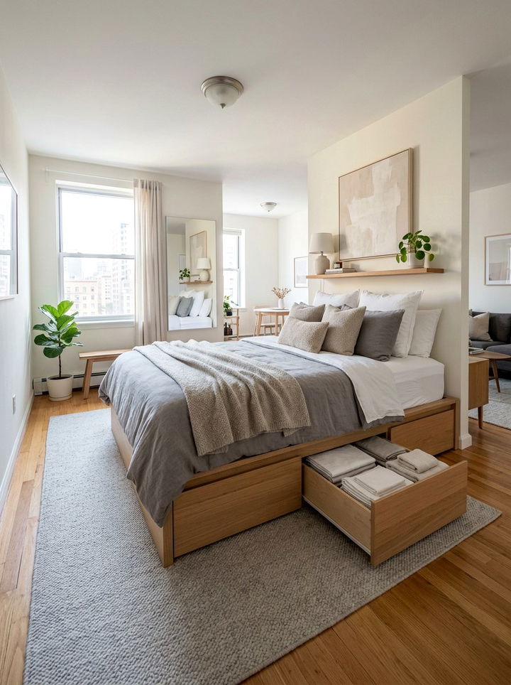 Studio Apartment Built In Underbed Drawer - 30 studio apartment bedroom ideas