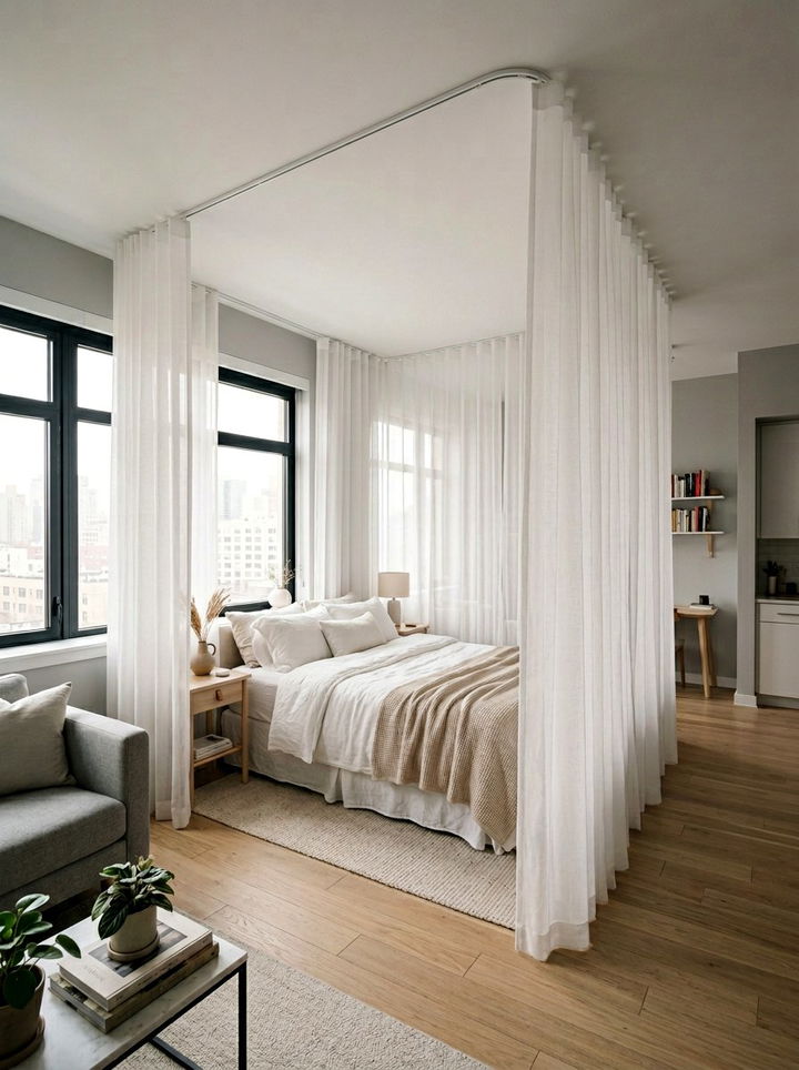 Studio Apartment Ceiling Track Curtain - 30 studio apartment bedroom ideas