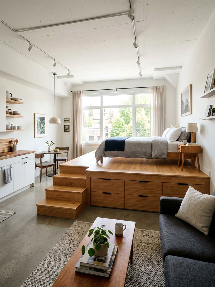Studio Apartment Platform Floor Zone - 30 studio apartment bedroom ideas