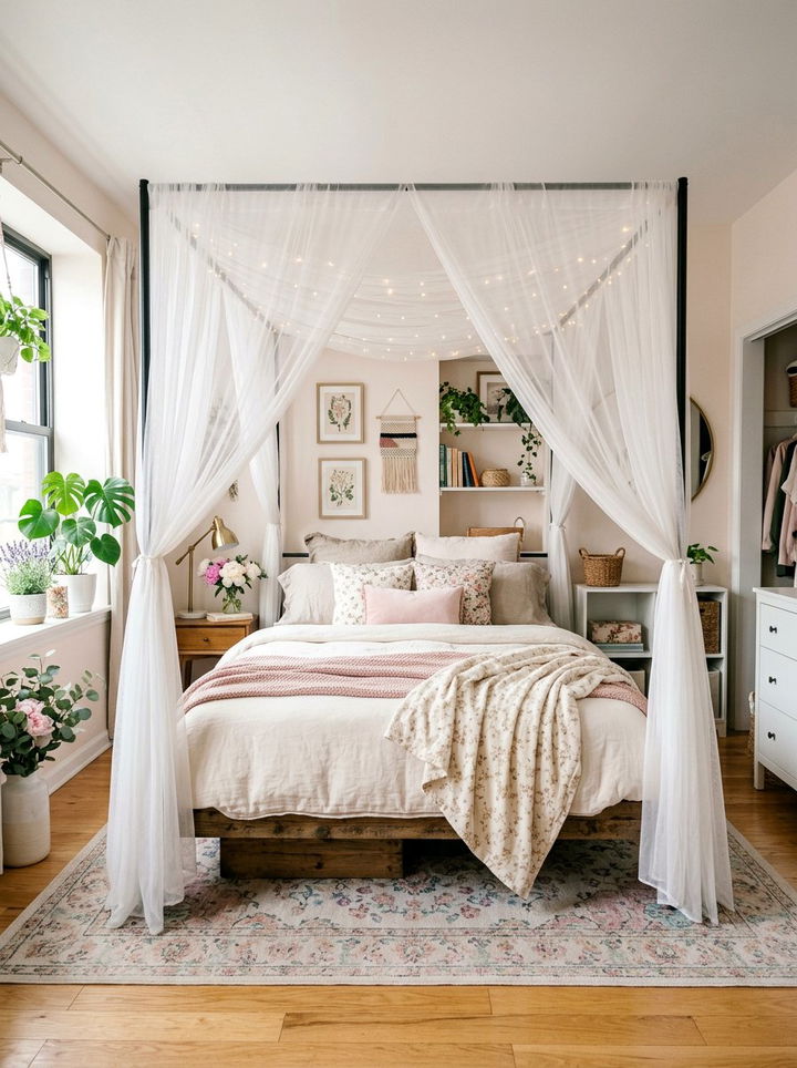 Studio Apartment Sheer Canopy Bed - 30 studio apartment bedroom ideas
