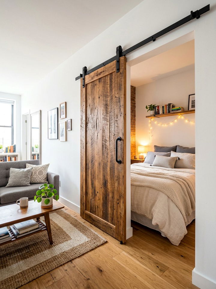 Studio Apartment Sliding Barn Door - 30 studio apartment bedroom ideas