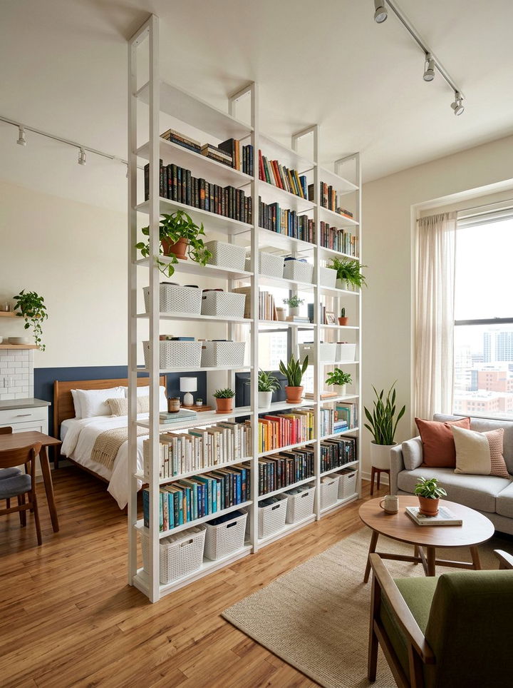 Studio Apartment Tall Shelving Unit - 30 studio apartment bedroom ideas