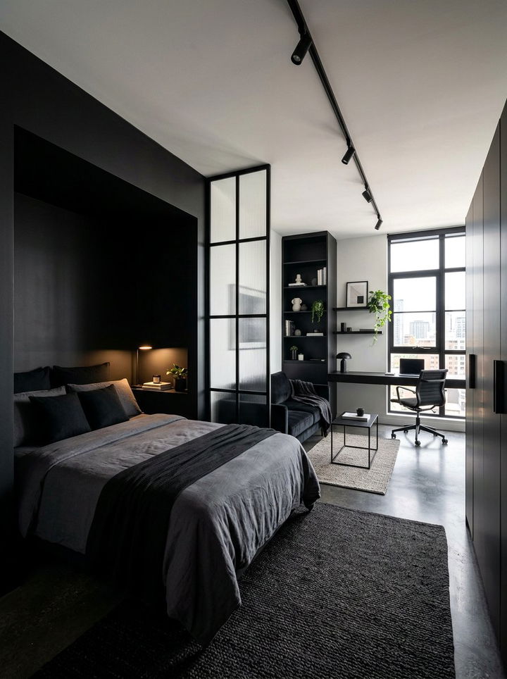 Studio Style Black Bedroom - 30 contemporary black bedroom ideas