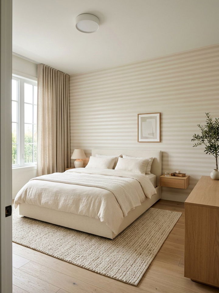 Subtle tone on tone stripes - 30 bedroom striped wall ideas