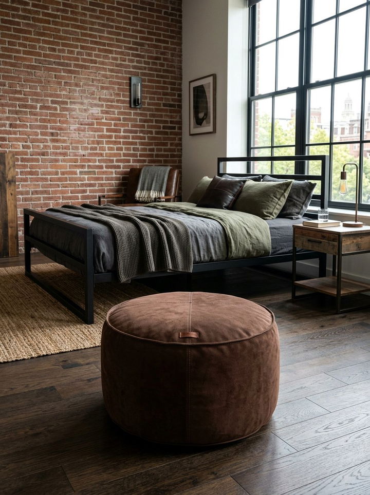 Suede floor pouf - 30 bedroom poufs