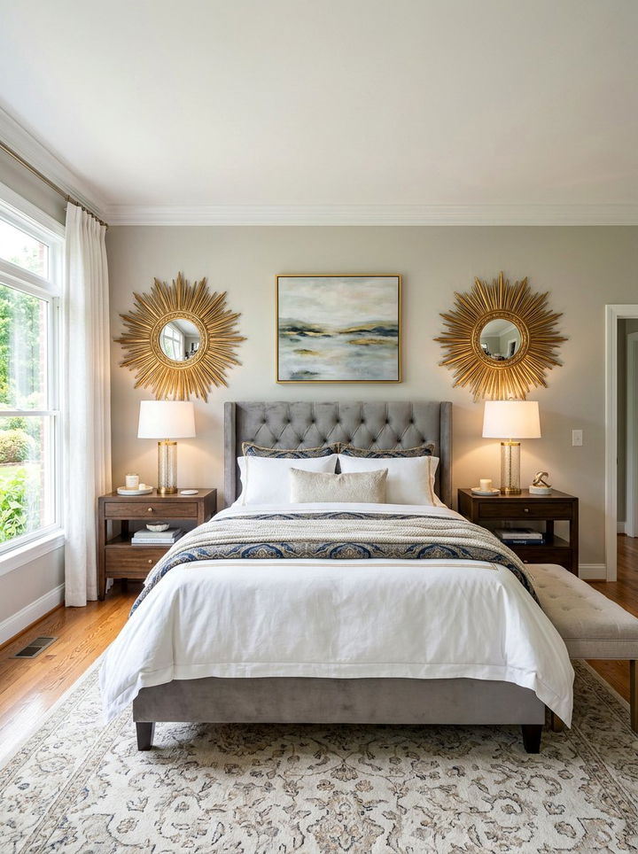 Sunburst Mirror Above Nightstand - 30 bedroom sunburst mirrors