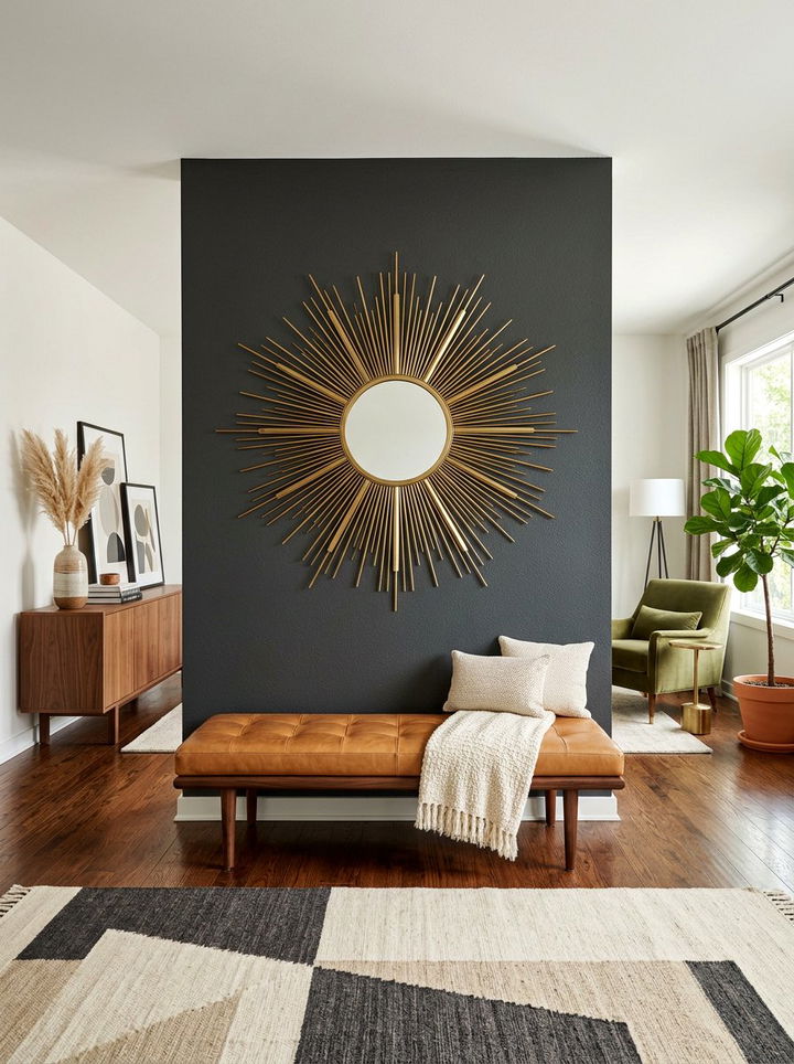 Sunburst Mirror Accent Wall - 30 bedroom decorative mirrors