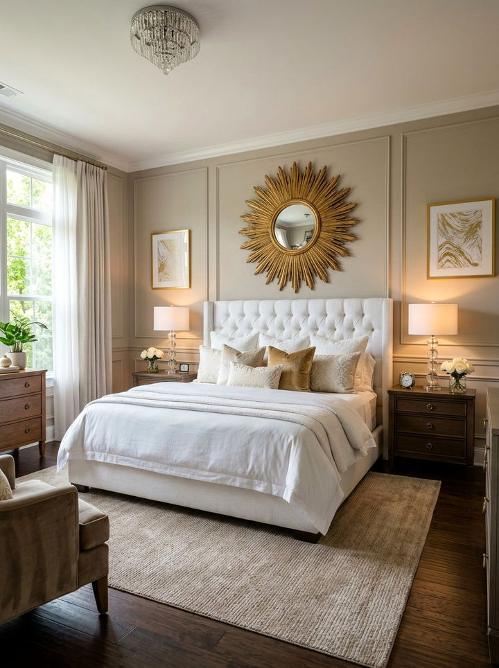 Sunburst Mirror Wall Decor - 30 Hollywood regency bedroom ideas