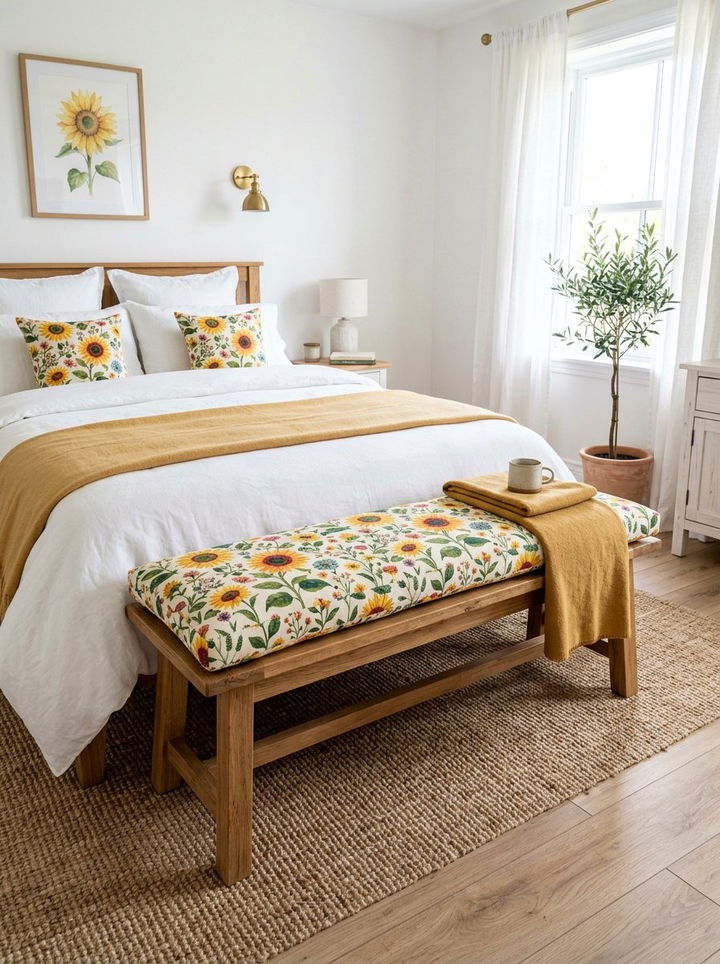 Sunflower Bench Cushion - 30 sunflower bedroom ideas