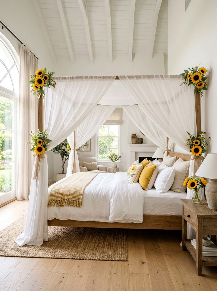 Sunflower Canopy Bed - 30 sunflower bedroom ideas