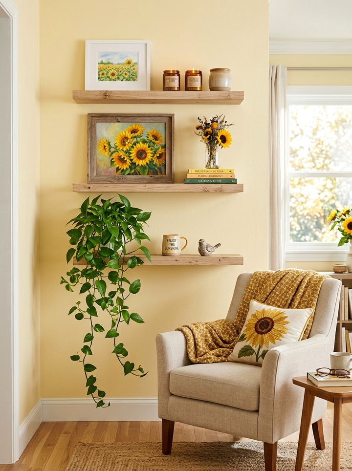 Sunflower Floating Shelves - 30 sunflower bedroom ideas