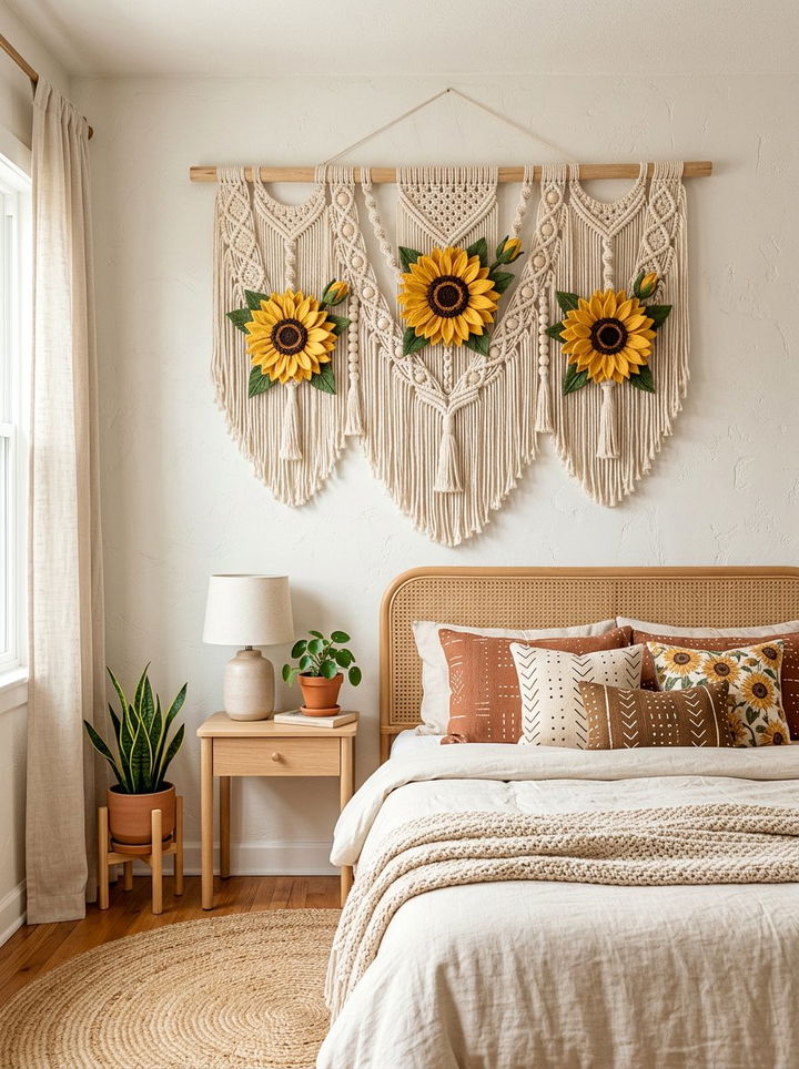 Sunflower Macrame Wall Hanging - 30 sunflower bedroom ideas
