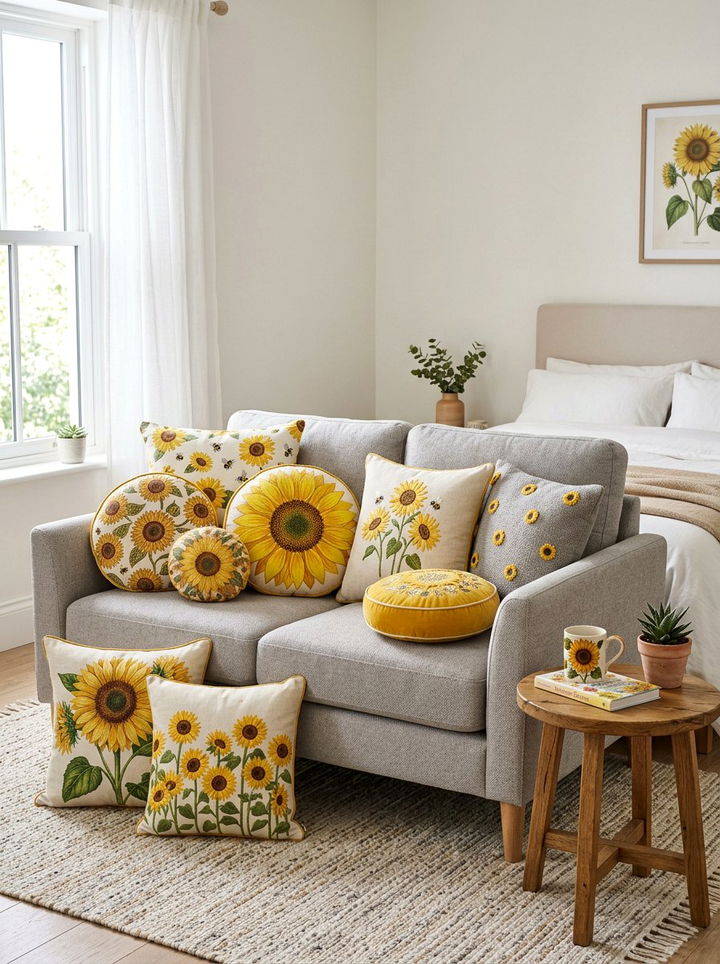 Sunflower Throw Pillows - 30 sunflower bedroom ideas