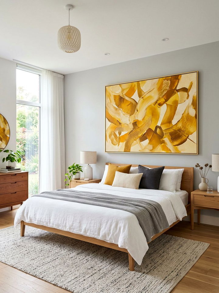 Sunlight yellow wall art - 30 golden yellow bedroom ideas
