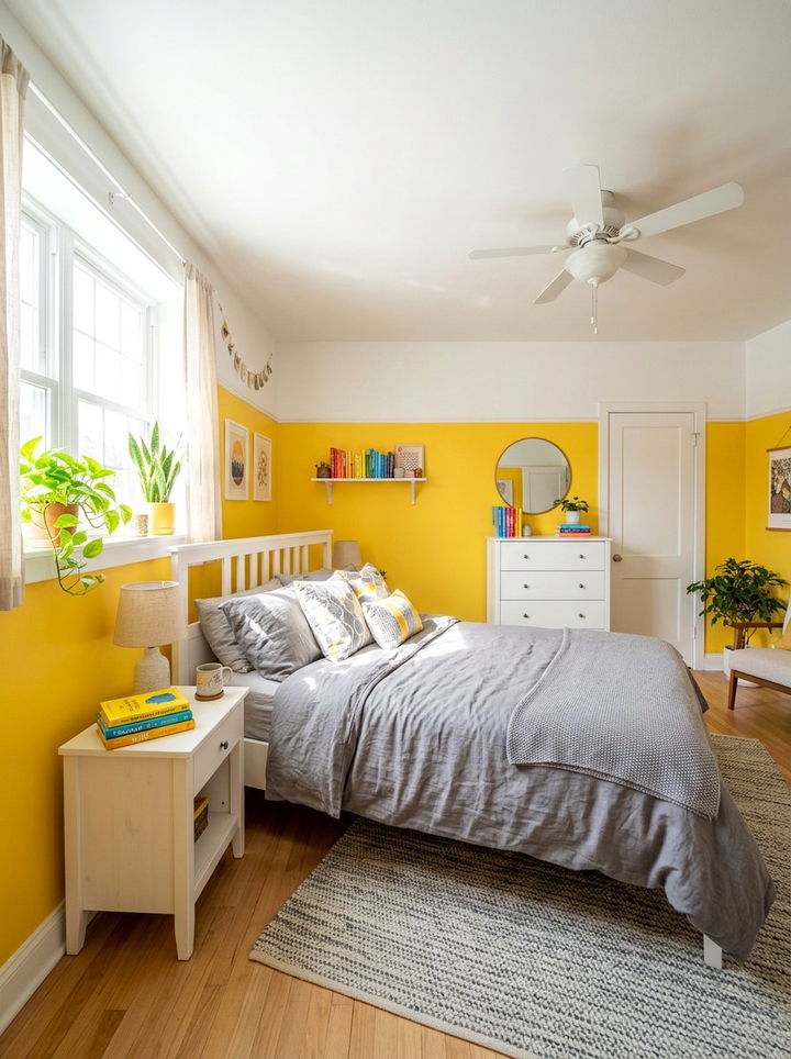 Sunny Yellow Half Wall - 30 bedroom half painted walls