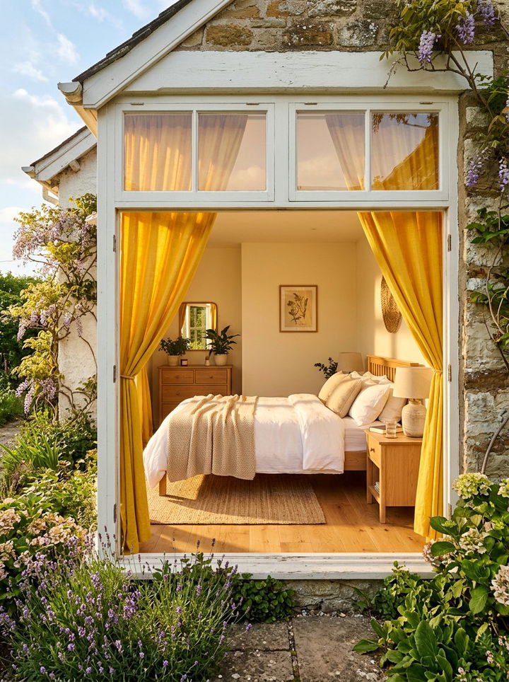 Sunny yellow curtains - 30 golden yellow bedroom ideas