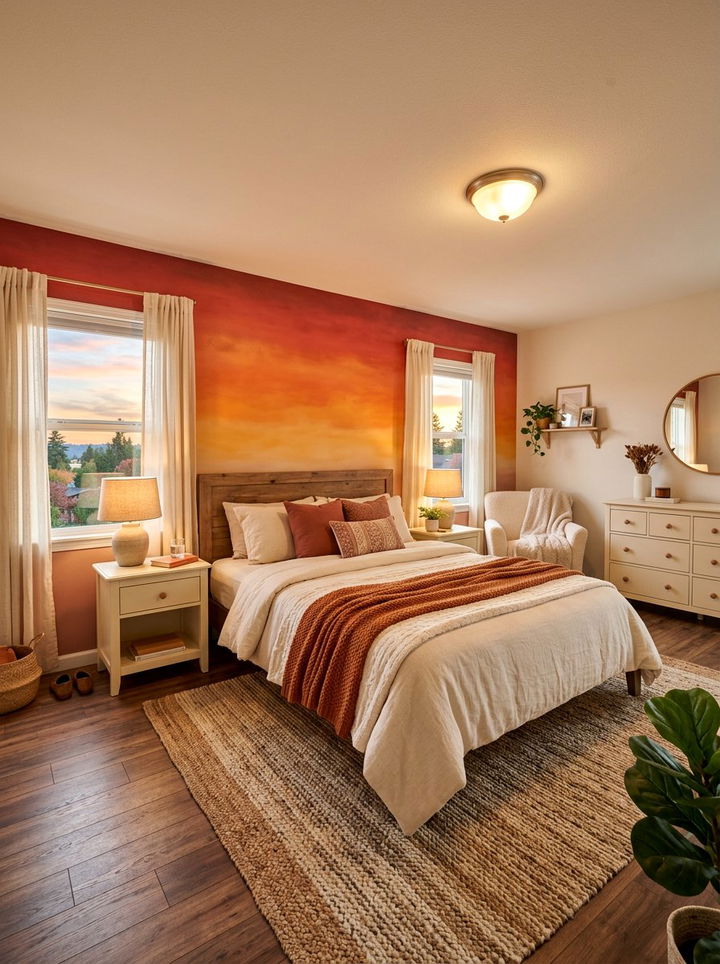 Sunset ombre wall bedroom - 30 bedroom ombre wall ideas