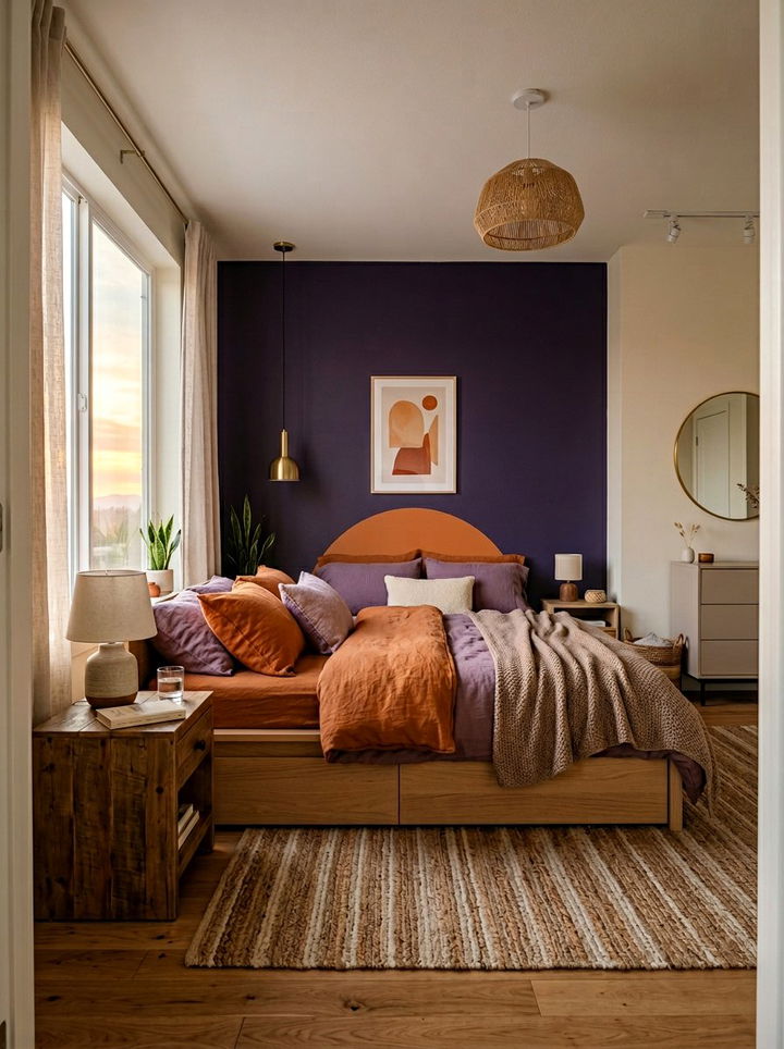 Sunset orange and purple bedroom - 30 color block bedroom ideas