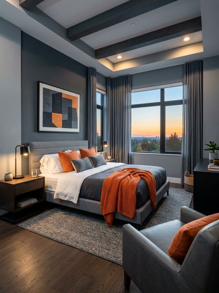 Sunset orange and slate bedroom - 30 sunset inspired bedroom color ideas