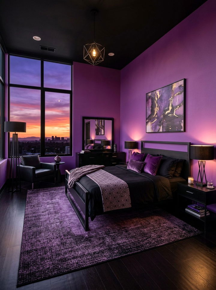Sunset purple and black bedroom - 30 sunset inspired bedroom color ideas