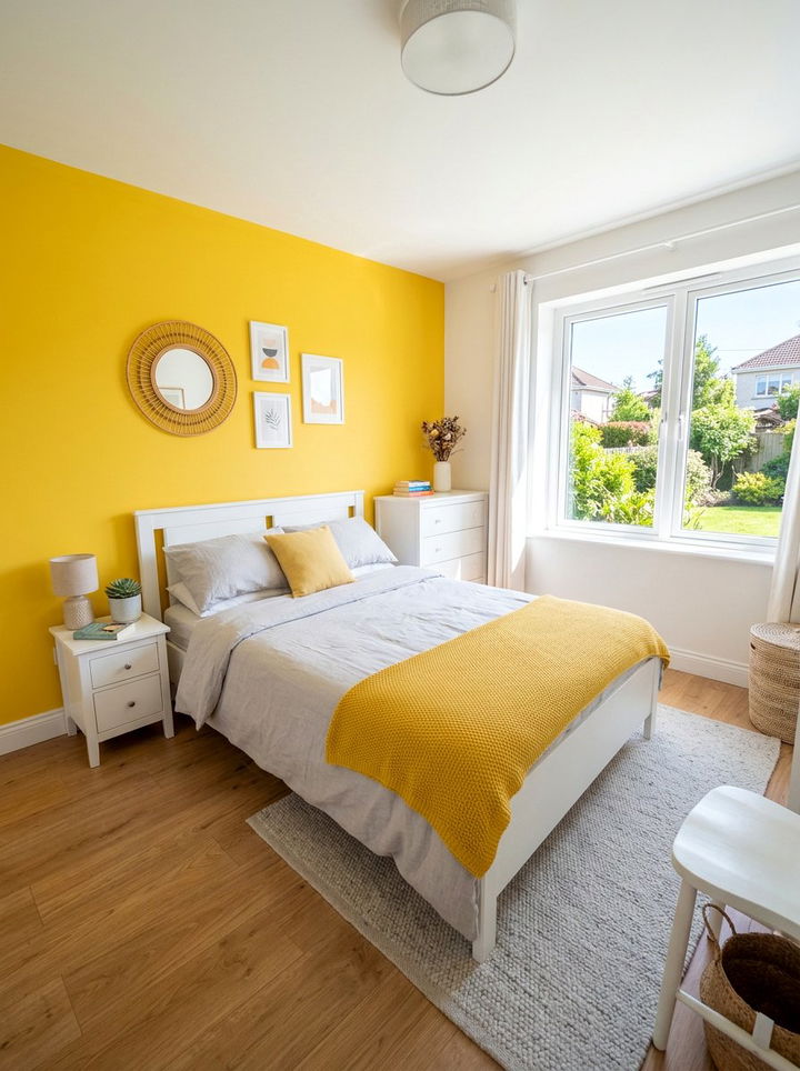 Sunshine Yellow Bedroom Wall - 30 colorful bedroom accent wall ideas